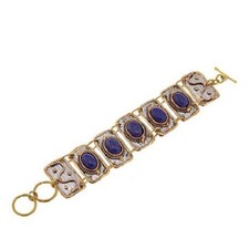 HSN Anju Stainless Steel & Brass Lapis Stone Link Bracelet 7-1/2
