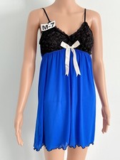 Blue  Black Short Nightgown Lingerie White Bow