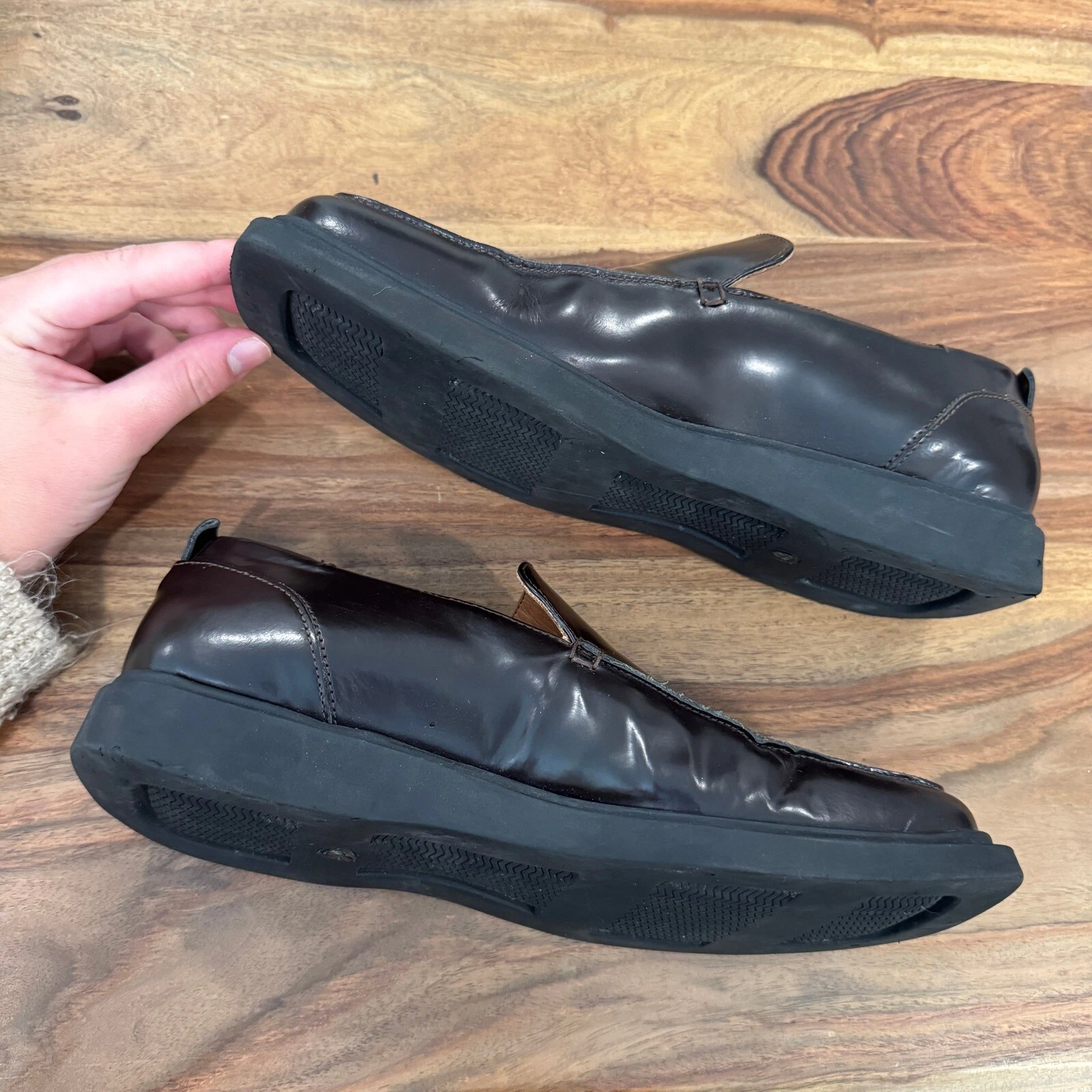 Scarpe eleganti mocassini Coach Evan in pelle punta quadrata Made in Italy marrone 8D