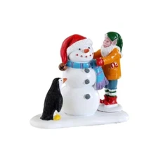 2022 Lemax Elf Building A Frosty The Snowman Christmas Village Figurine Penguin 