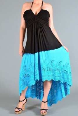 SKY Brand XS Black Turquoise Eyelet Lace High Low Dress-NWT-Extra Small