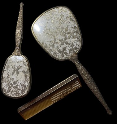 Vintage Matson 3-Piece Vanity Dresser Set Hand Mirror Brush & Comb Gold-Plated