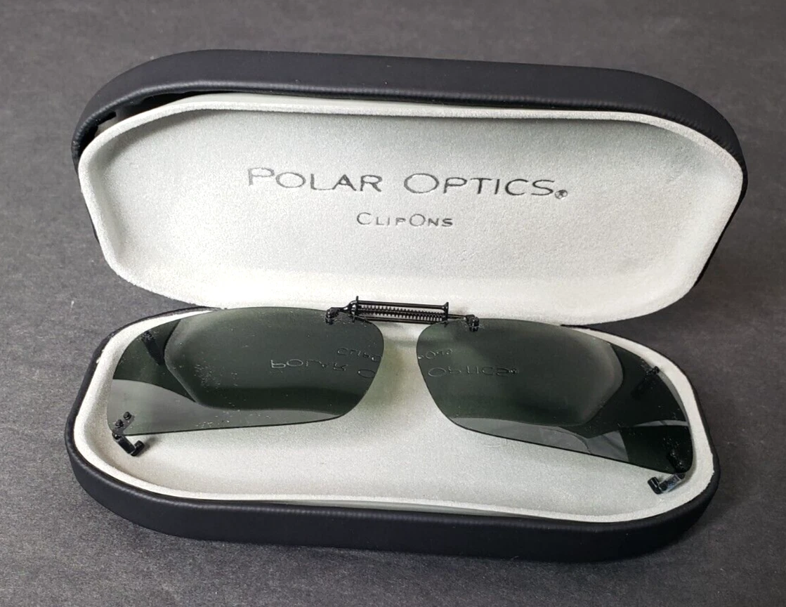 Polar Optics Sunglass Clip Ons Black With Case Rectangular Expandable