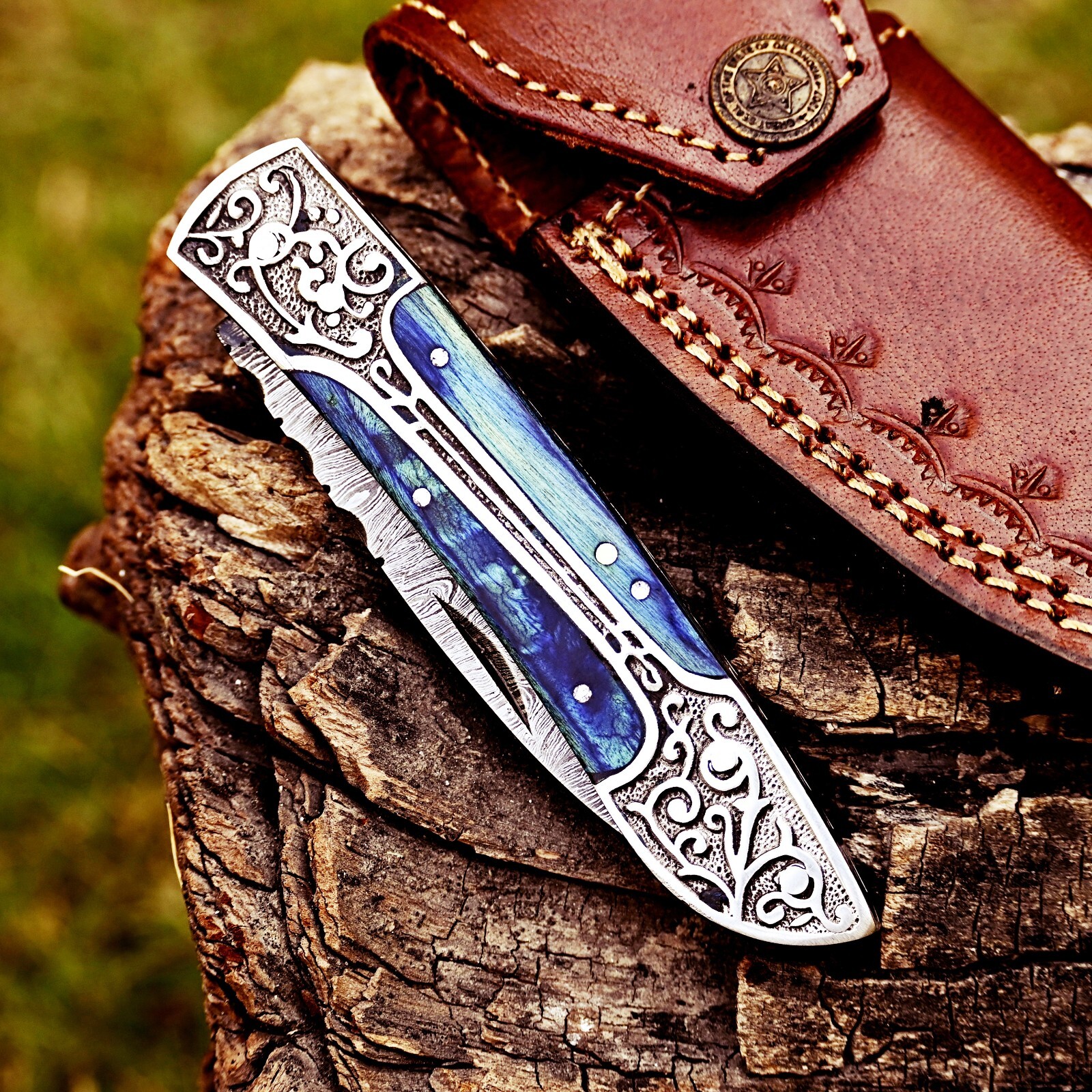 Handmade Damascus Steel Folding Pocket Knife Skinning Hunting Survival edc 770