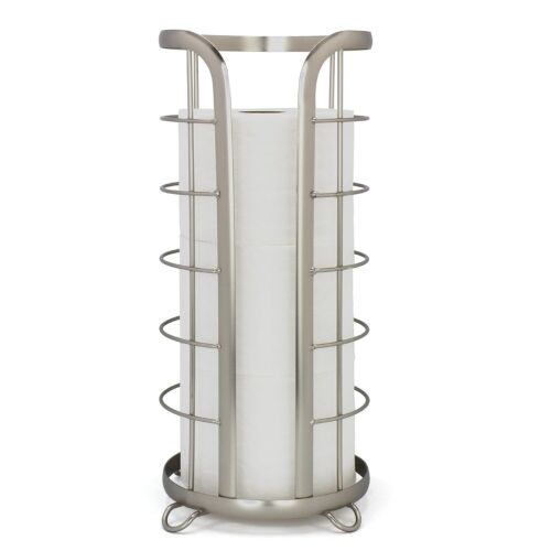 Nickel Toilet Paper Holder, Freestanding Bathroom Tissue Organizer, Minimalisti