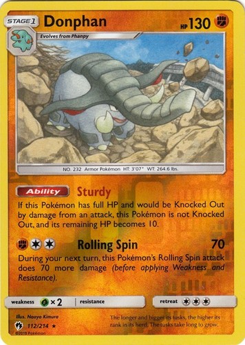 Reverse Holo Donphan 112/214 Rare Lost Thunder Pokemon TCG