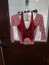 Curtain Call Costumes Red White Striped Shirt Halter Stretch Metallic Pirate LA