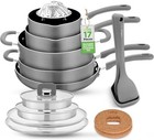 NutriChef 17-Pc Stackable Nonstick Cookware Set –Foldable, Induction Ready(Gray)