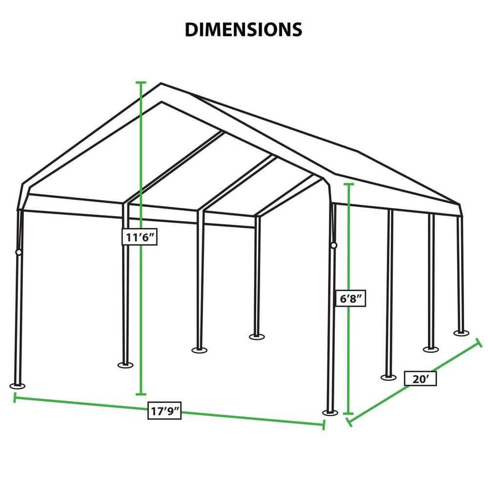 King Canopy Car Toldos 18'X20' 2" Marco de Acero 8 Patas, Cochera Blanca Foto 2 de 4