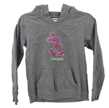 Disney Parks Girls Large Mickey Mouse Grey Hoodie Pink Sequin Mouse