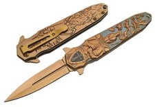 Spring-Assist Folding Knife  Rose Gold Stiletto Blade Medieval Knight Chivalry