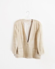 Vintage 80s Liz Claiborne Tan Beige Slubby Silk Blazer size 10