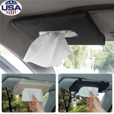 Car Tissue Box Holder For Sun Visor, Car Leather Tissue box (Black/Khaki)