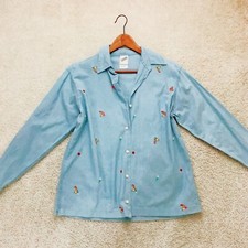 WARNER BROTHERS Tweety Bird Blue Button Up Shirt Top S Small