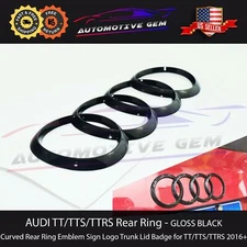 AUDI TTRS TTS TT Trunk Emblem Curve Ring GLOSS BLACK Rear Hatch Logo Badge 2016+