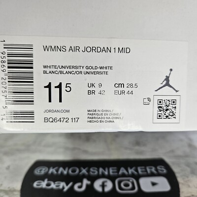 Nike Air Jordan Retro 1 Mid White University Gold BQ6472 117
