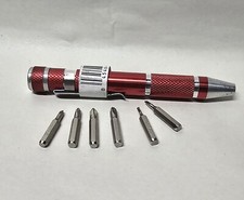 6 in 1 Red Magnetic Pocket Pen Screwdriver with Phillips Flat Head Bits