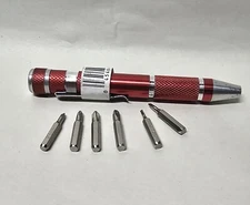 6 in 1 Red Magnetic Pocket Pen Screwdriver with Phillips Flat Head Bits