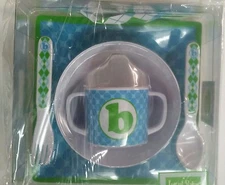 MUD PIE 5-PC BABY BOY INITIAL PLATE BOWL SIPPY CUP FORK & SPOON SET,INITIAL B