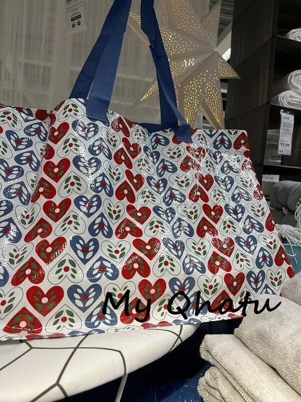 VINTERFINT Shopping bag, large, heart pattern blue/red, 21 ¾x14 ½x13 ¾/19  gallon - IKEA