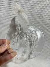 Clear Embossed Glass-Camel  Wiseman-Round 4 5/8  Christmas Ornament