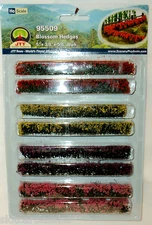 JTT SCENERY 95509 BLOSSOM HEDGES HO SCALE RED - PINK - YELLOW - PURPLE  8/PK