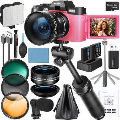 NBD 4K 60FPS Autofocus Camera 48MP WiFi Vlogger Mic Kit 32GB TF