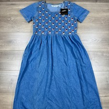 NWT Vintage Jane Ashley Embroidered Floral Prairie Peasant Maxi Jean Dress Sz M