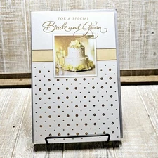 American Greetings Wedding Card 6x8 Special Bride & Groom Gold White Congrats