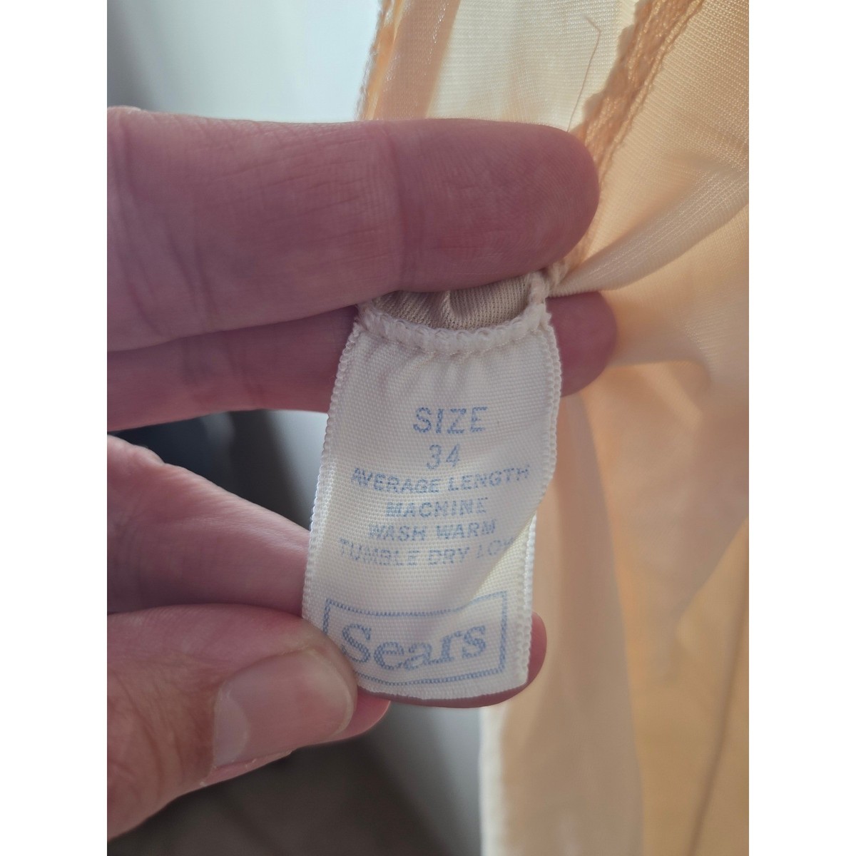 Vintage Sears Beige Lace Trim Full Slip Anti Cling Nylon Size 34 Average Length View 6