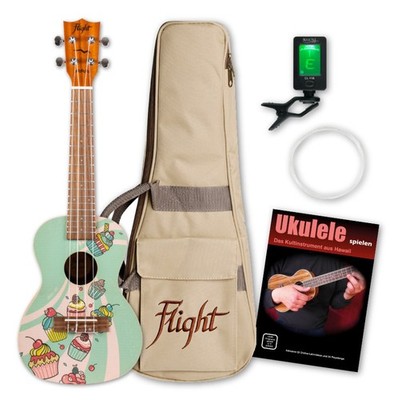 Flight AUC-33 Konzert Ukulele Set Cupcake Design Tasche Stimmgerät Saiten Schule