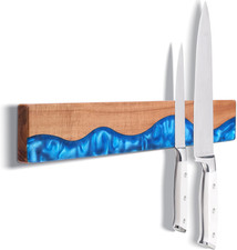 16 Inch Magnetic Knife Holder for Wall, Acacia Wood Blue Resin Magnetic Knife