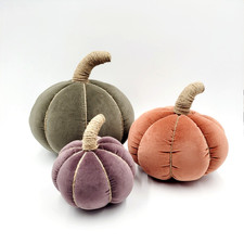 RARE Pottery Barn Velvet Pumpkin Pillows Moss Fig Adobe S/3 SOLD OUT Fall NEW