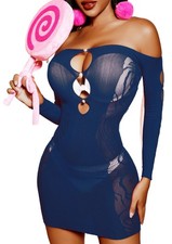 himifuns Sexy Knit Bodycon Mini Dress - Shoulder Cut-Out, One Size, Navy Blue 