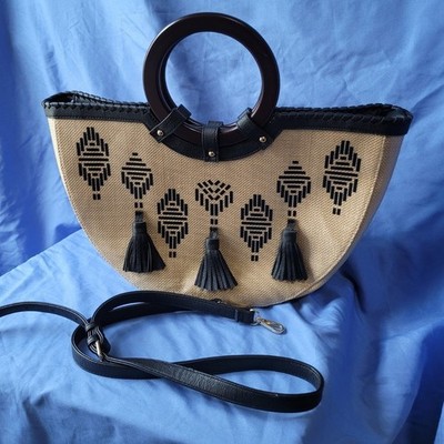 Straw Large Aztec Crossbody Shoulder Tote Bag By Est. 1948