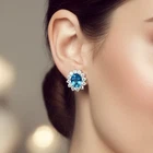 925 Sterling Silver Earrings Beautiful Halo Swiss Blue Topaz 4.65Ct Handmade