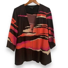 Ming Wang Abstract Stripe Open Front 3/4 Sleeve Cardigan Evening Jacket Size L