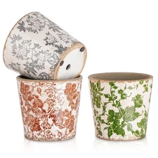 Sungmor Ceramic Planters 3PCS Vintage Ice Crackled Glazed Flower Pots w/Drainage