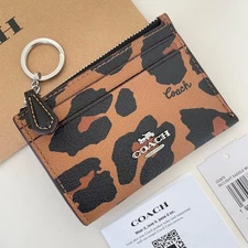 COACH Coach Coin Case Brown Leopard Print Coin Purse Wallet Leopard