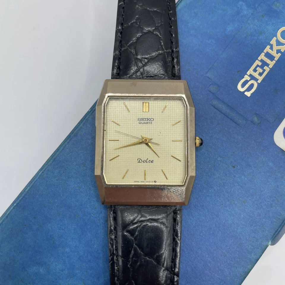 Vintage Seiko Dolce 9521-5110 Gold Dial Quartz Men's 26mm Tank Watch With Box - image 2 of 4