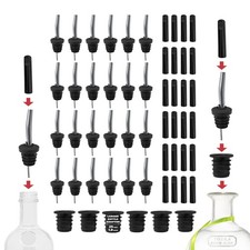 Stainless Steel Liquor Bar Bottle Pourers - Drip-Free Nozzle 24 Pack, Chrome 