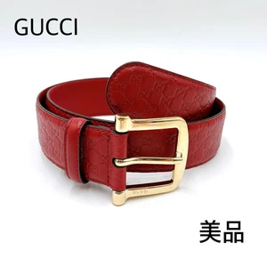 Ceinture GUCCI GG motif logo métal doré cuir rouge 75/30 281543 OCCASION sans boite