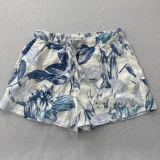C&C California 100% Linen Shorts Women Small Blue Floral High Rise Pull On Beach
