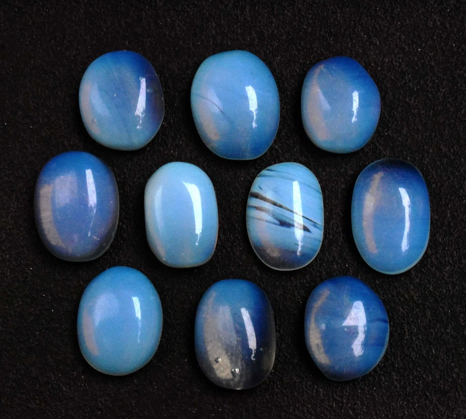 8 To 10 Cts Each Australian Blue Opal Oval Cab Certified 50 Pcs Gemstone Lot - Image 3 of 4