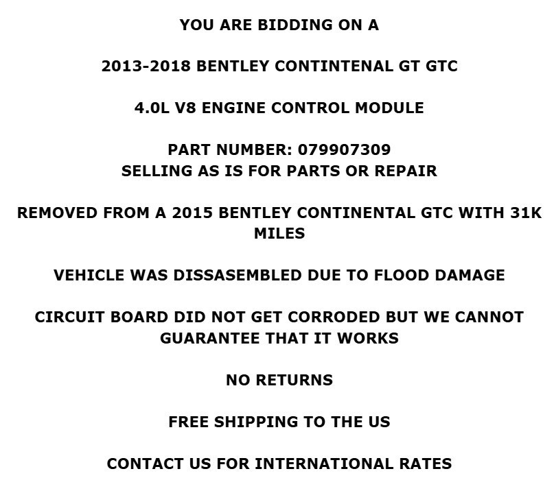 2013-2018 Bentley Continental GT GTC 4.0L V8 Engine Contorl Module *For Parts*