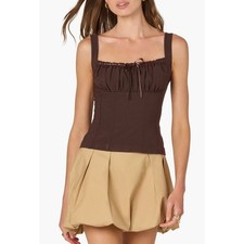 ASTR the Label Brown Lace Trim Milkmaid Top Size Large NWT