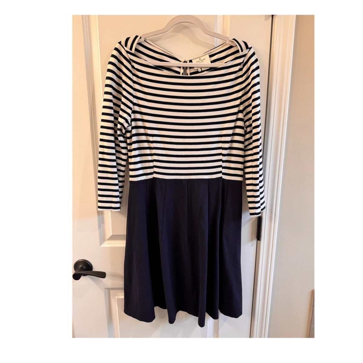 knee length dresses for ladies It's in The Air Olive Green Striped 3/4 Sleeve Midi Dress, Large - The Mint Julep Boutique