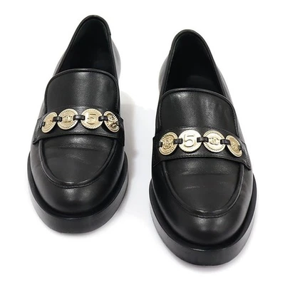 CHANEL G37932 mocassins pour femmes en cuir de veau noir avec 122689130 [U] - Photo 1/4