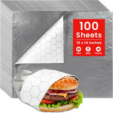 100 Sheets - Sandwich Wrapping Paper Sheets with Foil Backing - Burrito Wrappers