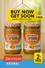 2 Pack Smucker  s Natural Creamy Peanut Butter 26 oz Jars No Stir Added Salt